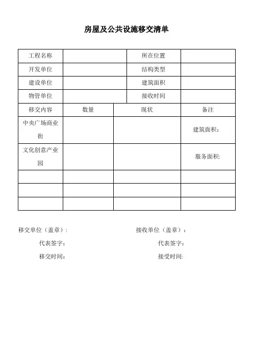 物业移交表格(全套)---精品管理资料