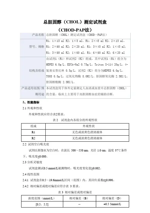 总胆固醇(CHOL)测定试剂盒(CHOD—PAP法)产品技术要求derui