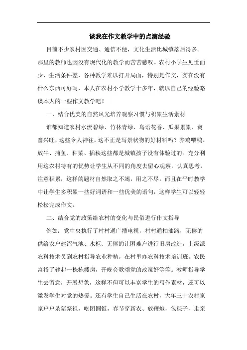 我在作文教学中点滴经验论文