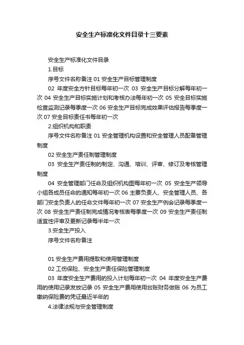 安全生产标准化文件目录十三要素