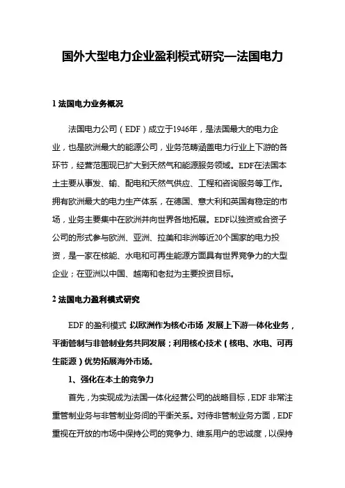 国外大型电力企业盈利模式研究—法国电力