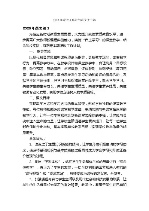 2023年课改工作计划范文十二篇