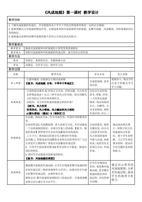 2.2风成地貌教学设计高中地理必修一