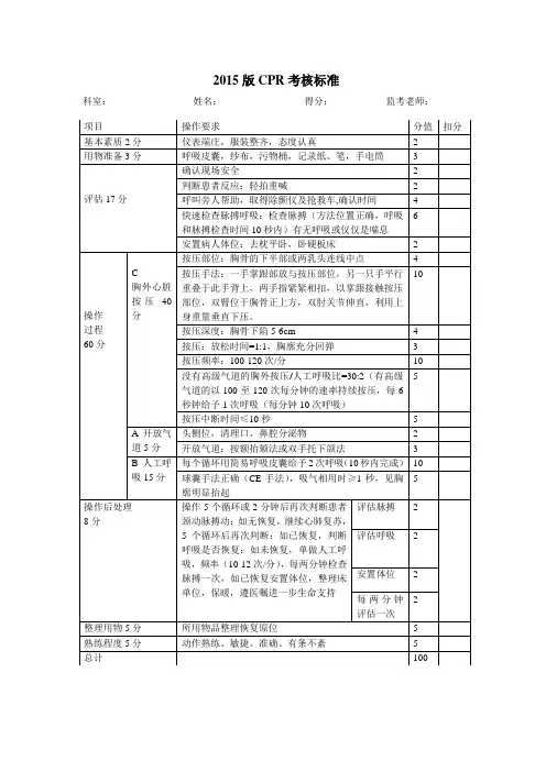心肺复苏评分标准2015(修改版)