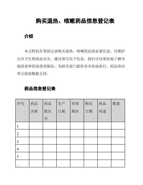 购买退热、咳嗽药品信息登记表