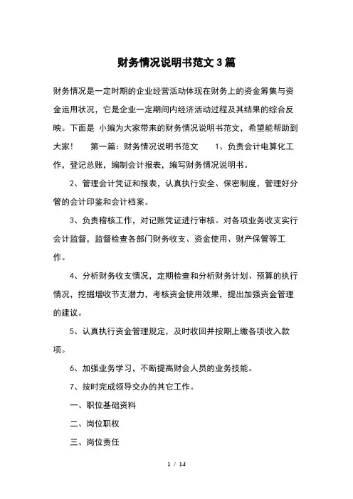 财务情况说明书范文3篇