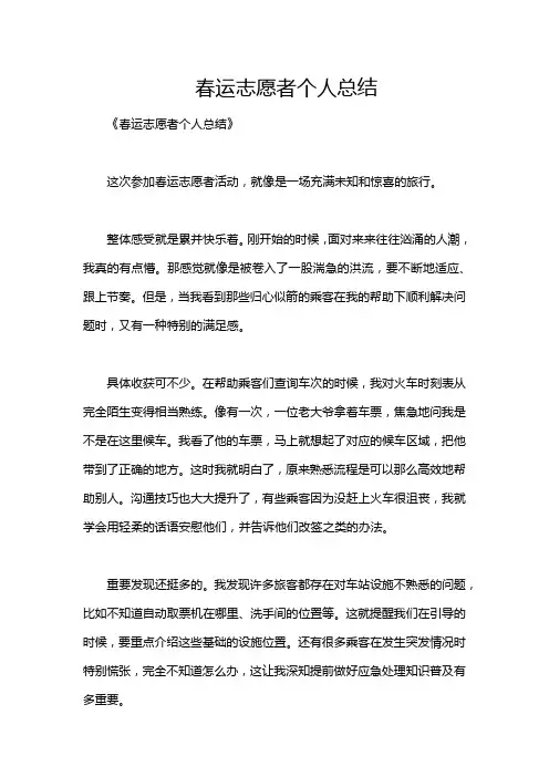 春运志愿者个人总结