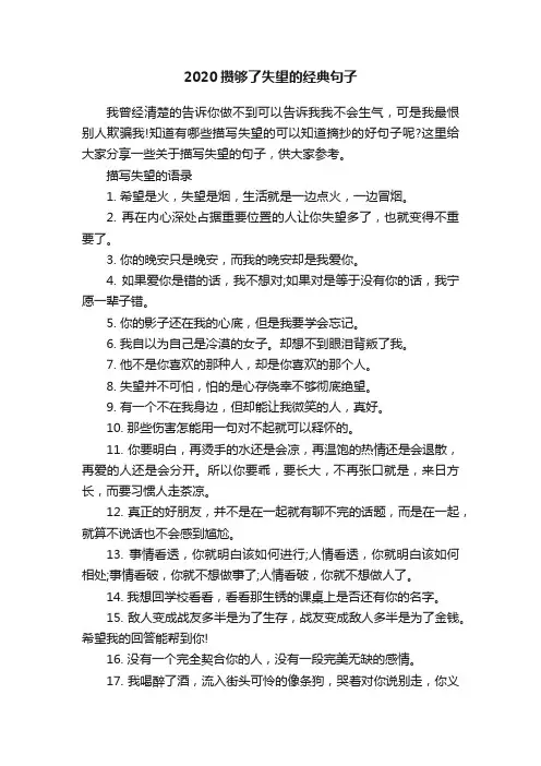 2020攒够了失望的经典句子