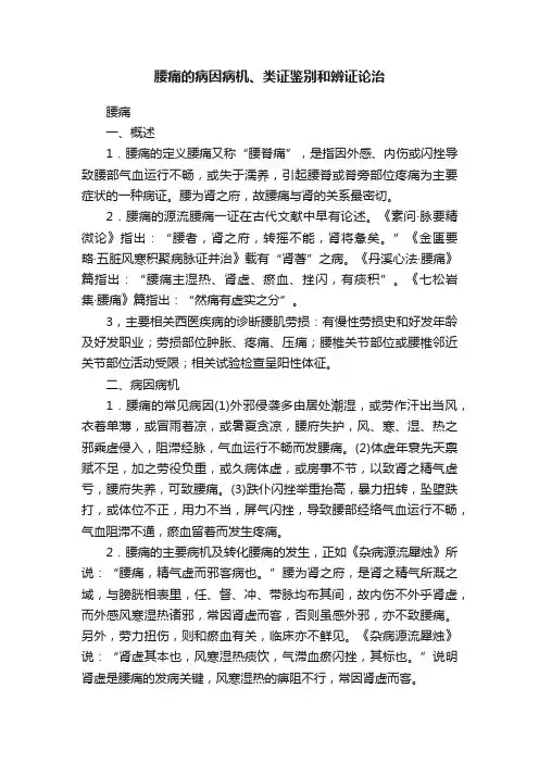 腰痛的病因病机、类证鉴别和辨证论治