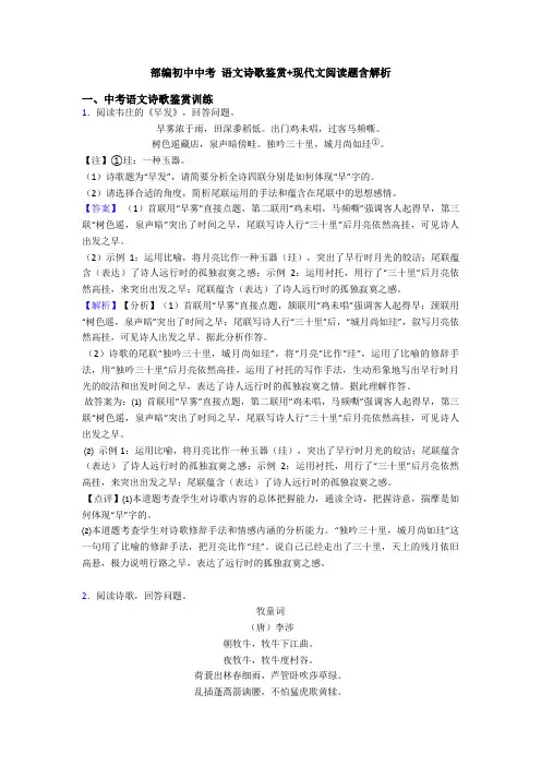 部编初中中考 语文诗歌鉴赏+现代文阅读题含解析