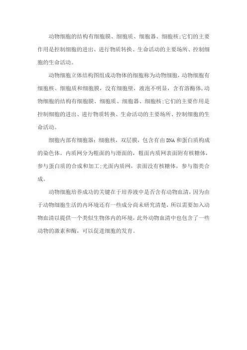 动物细胞的主要结构