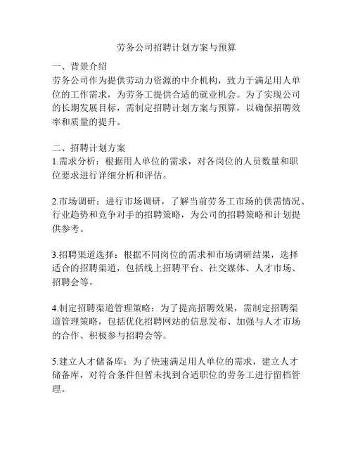 劳务公司招聘计划方案与预算