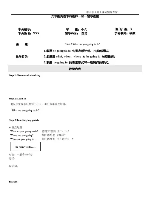 六年级英语学科教师一对一辅导教案