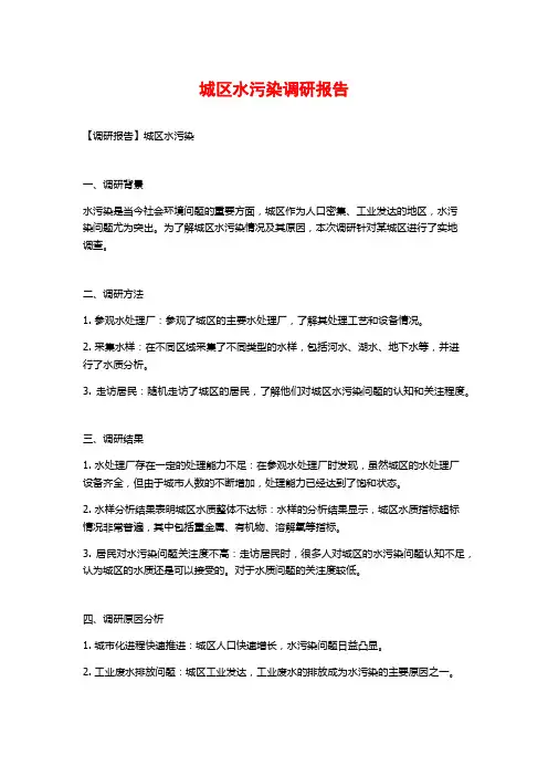 城区水污染调研报告