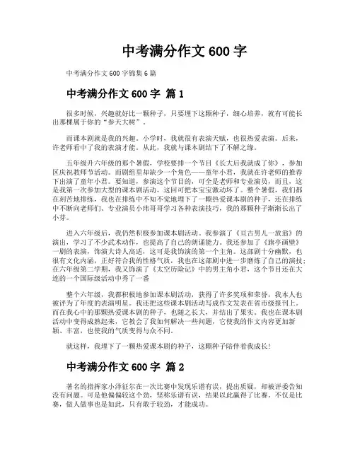 中考满分作文600字