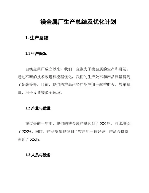 镁金属厂生产总结及优化计划