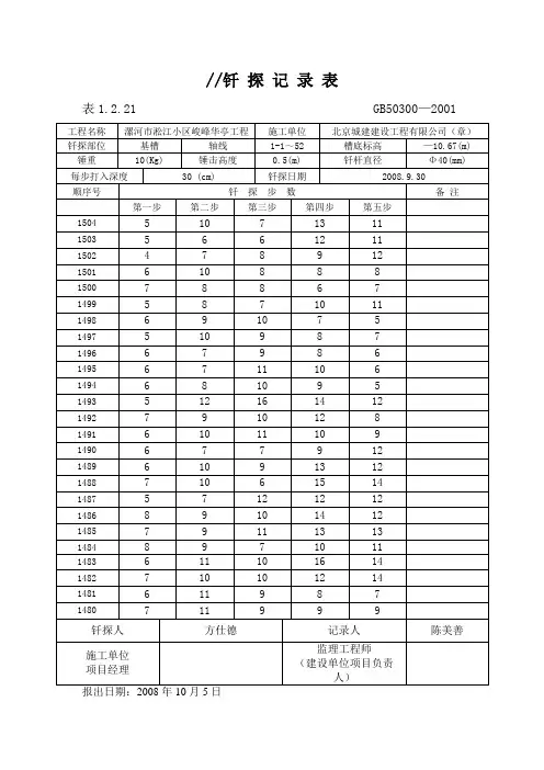 钎 探 记 录 表