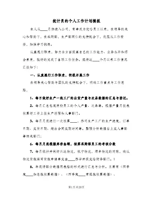 统计员的个人工作计划模板(6篇)