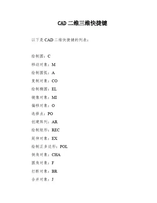 CAD二维三维快捷键