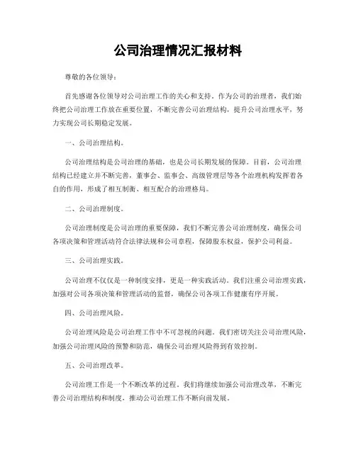 公司治理情况汇报材料