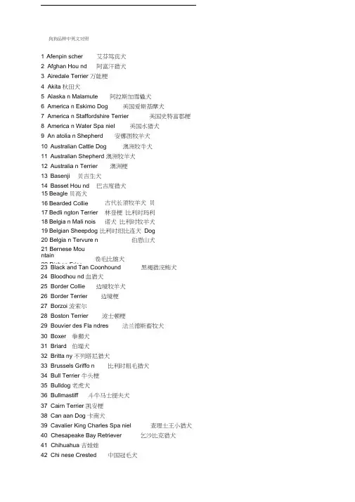 狗狗品种中英文对照