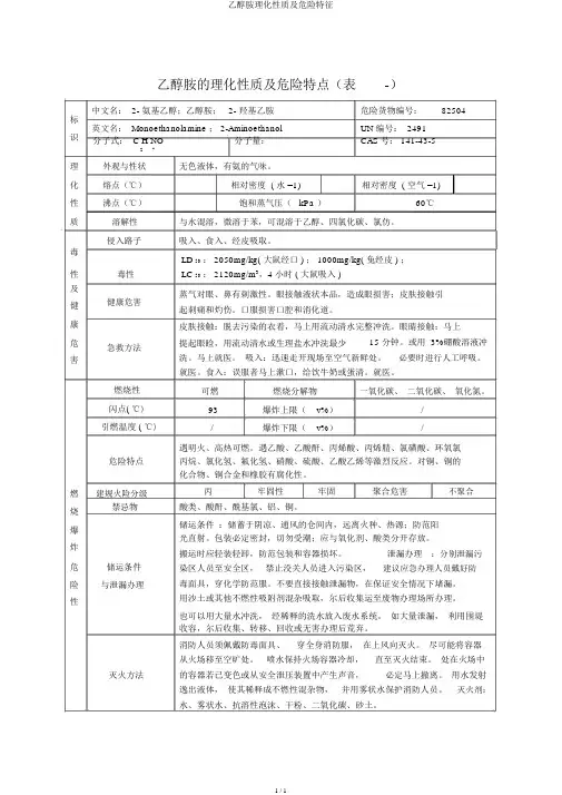 乙醇胺理化性质及危险特性