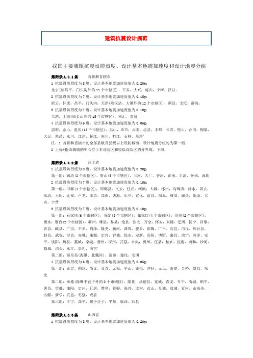 全国地震烈度数值表
