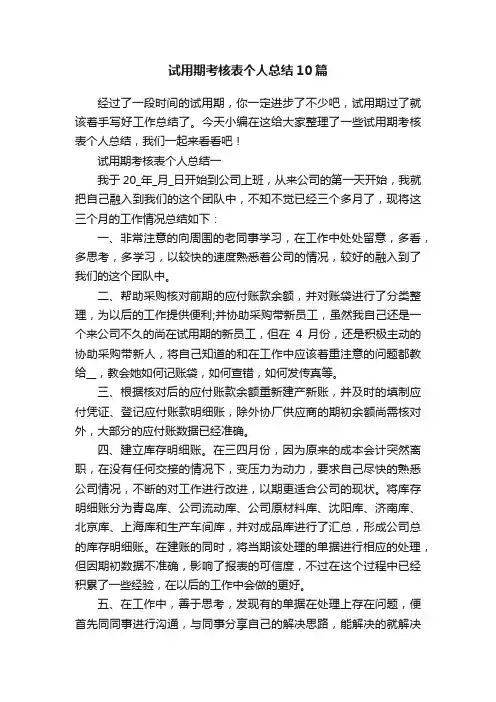 试用期考核表个人总结10篇
