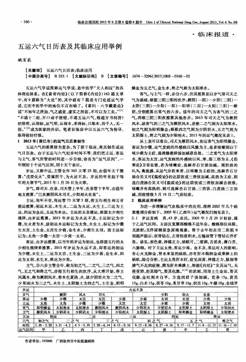 五运六气日历表及其临床应用举例