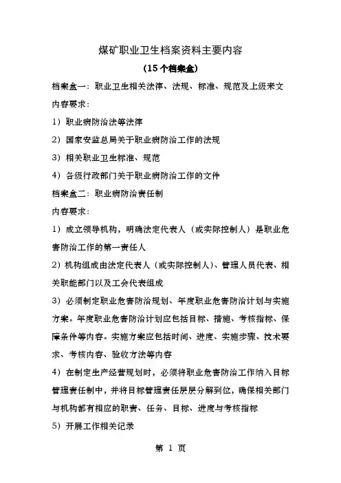 煤矿职业卫生档案盒资料内容明细