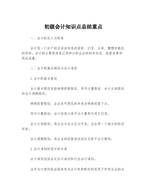 初级会计知识点总结重点