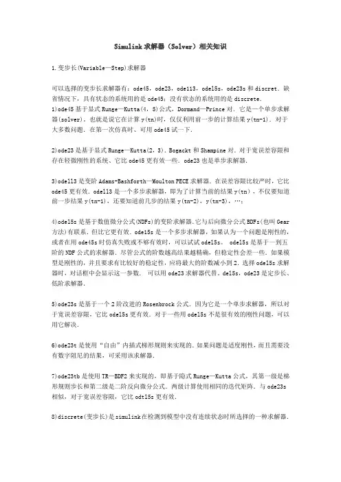 Simulink求解器 - 算法说明
