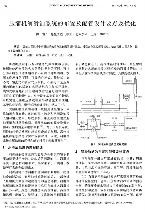 压缩机润滑油系统的布置及配管设计要点及优化
