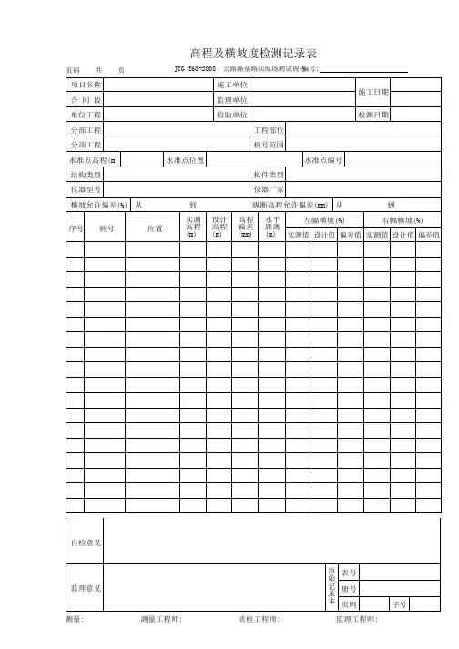 高程及横坡度检测记录表