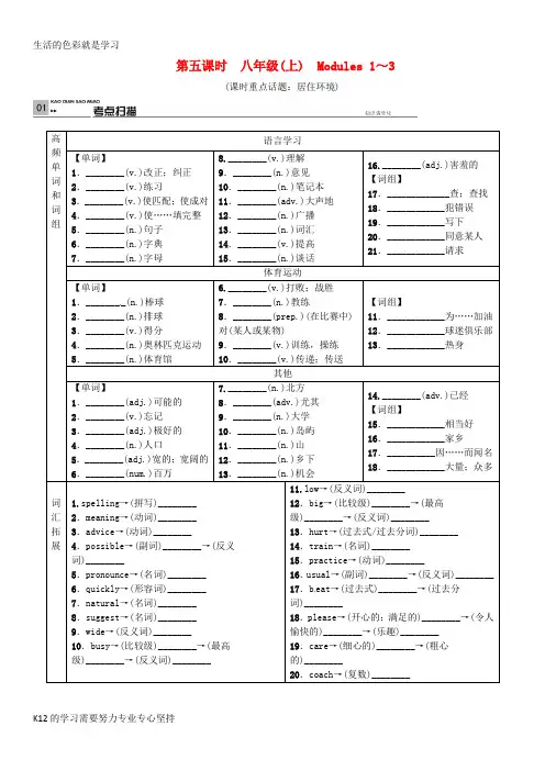 [推荐学习]广西2016中考英语考点复习 第5课时 八上 Modules 1-3测试题 外研版