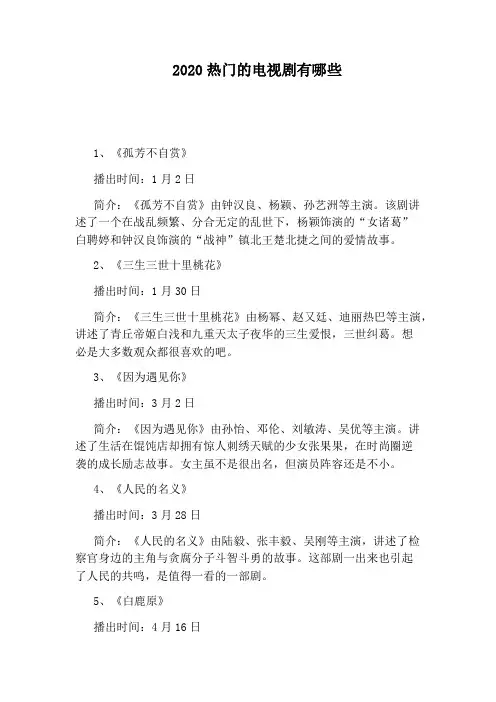 2020热门的电视剧有哪些