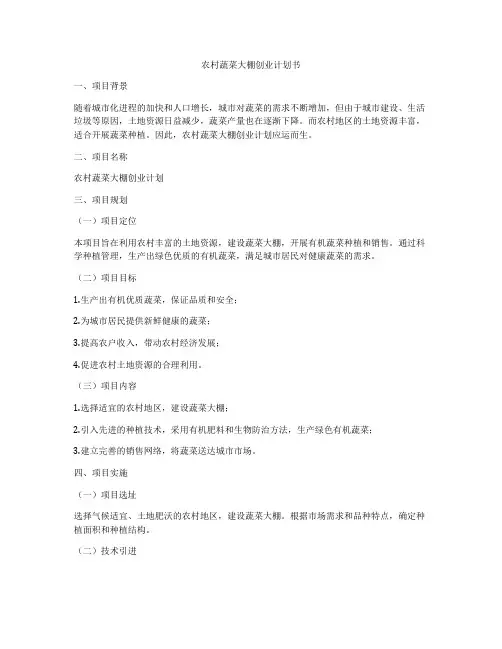 农村蔬菜大棚创业计划书