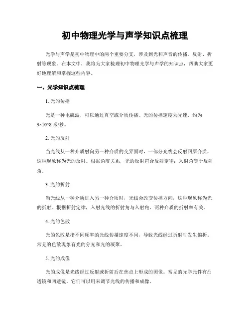 初中物理光学与声学知识点梳理