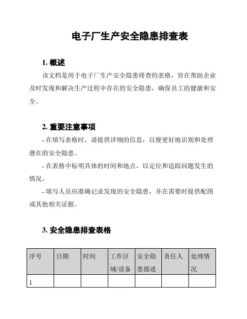 电子厂生产安全隐患排查表