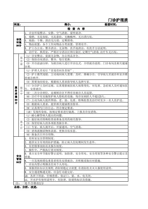 门诊护理质量评价标准