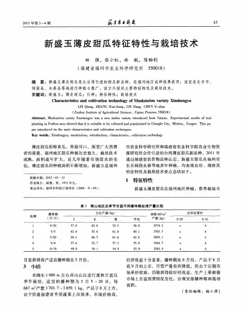 新盛玉薄皮甜瓜特征特性与栽培技术