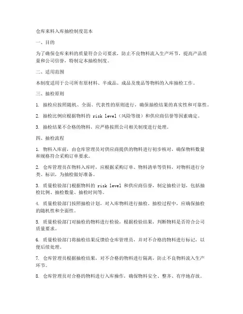 仓库来料入库抽检制度范本