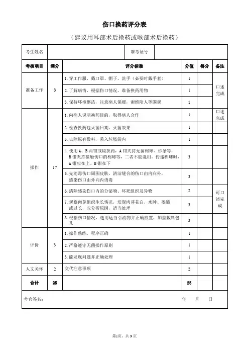 耳鼻喉技能评分表
