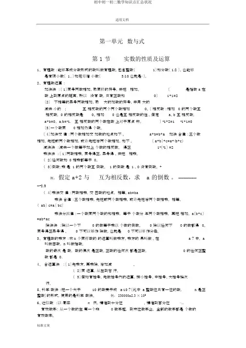 初中初一初二数学知识点汇总情况