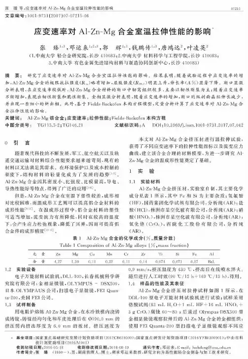 应变速率对Al-Zn-Mg合金室温拉伸性能的影响