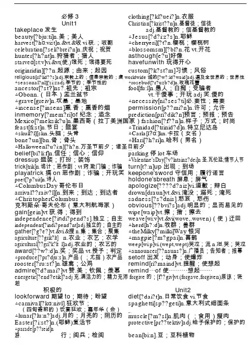 人教版高中英语必修3单词(含音标)