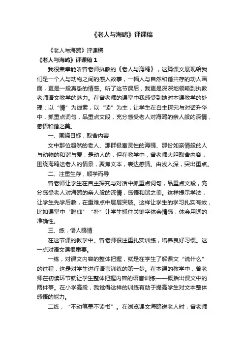 《老人与海鸥》评课稿