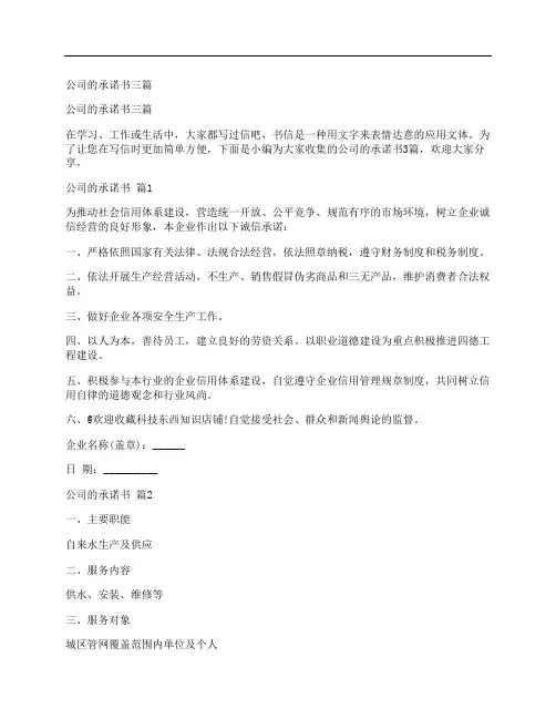 公司的承诺书三篇