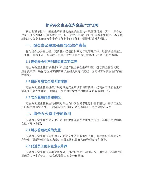 综合办公室主任安全生产责任制