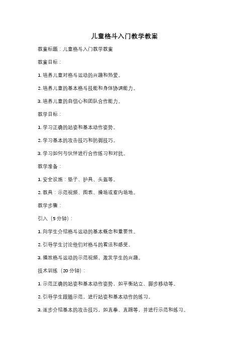 儿童格斗入门教学教案